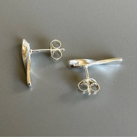 Sleek Silver Curved Bar Earrings - Picture 3 of 3